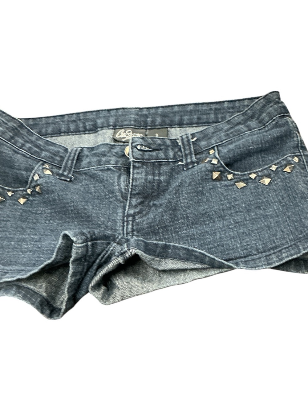 City Streets Dark Blue Denim Studded Low-Rise Shorts